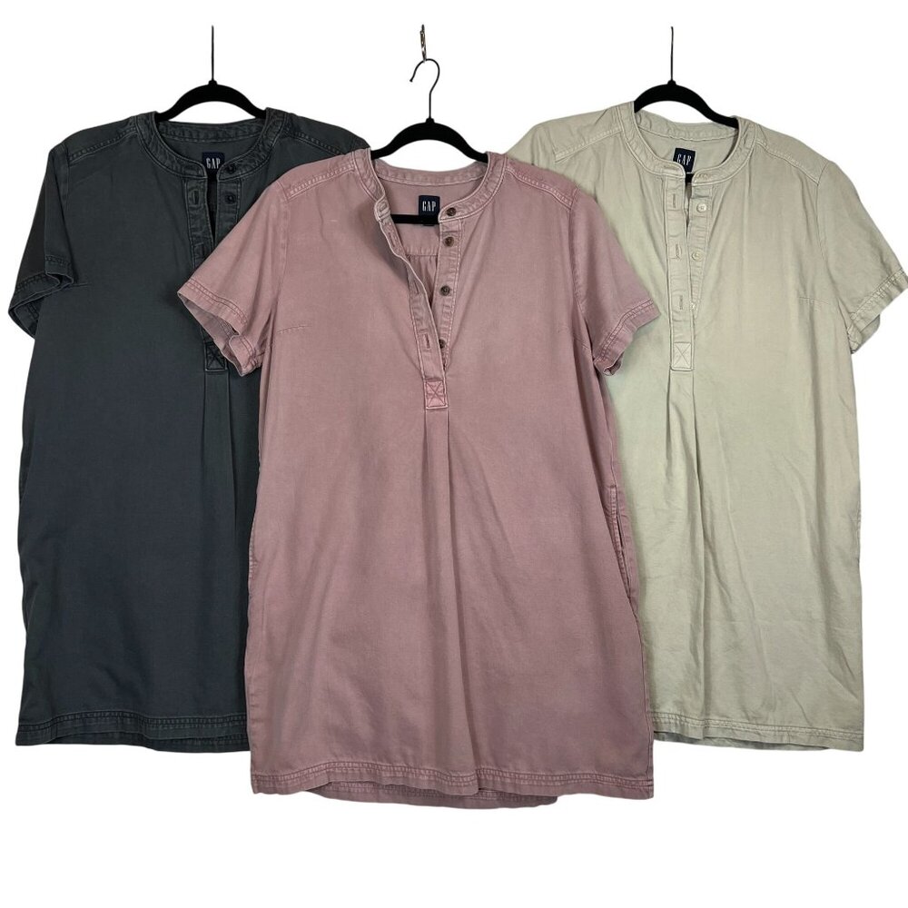Bundle Gap Womens Short Sleeve Tunic Dresses Henley Neck Cotton Multiple Colors